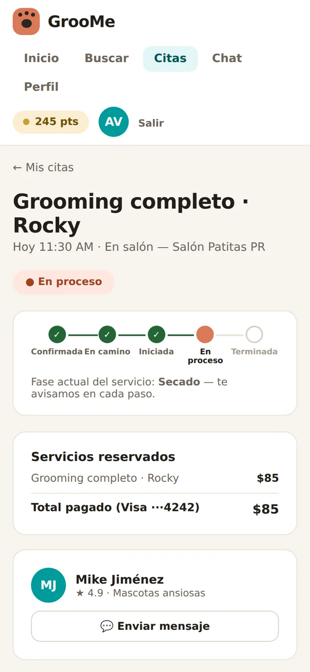 GrooMe — live tracking of a grooming session